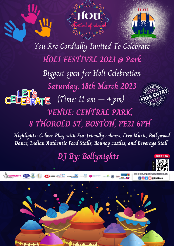 Icol022's tweet photo. You Are Cordially Invited To Celebrate HOLI FESTIVAL 2023, Festival of colours! Saturday, 18th March 2023, VENUE: CENTRAL PARK, 8 THOROLD ST, BOSTON, PE21 6PH @LincolnshireCF
 Book your Free Tickets: https://t.co/81CvD1J9sU
#HoliFestival #Food #HoliInThePark2023 #ICOL https://t.co/gDmBS95EQV