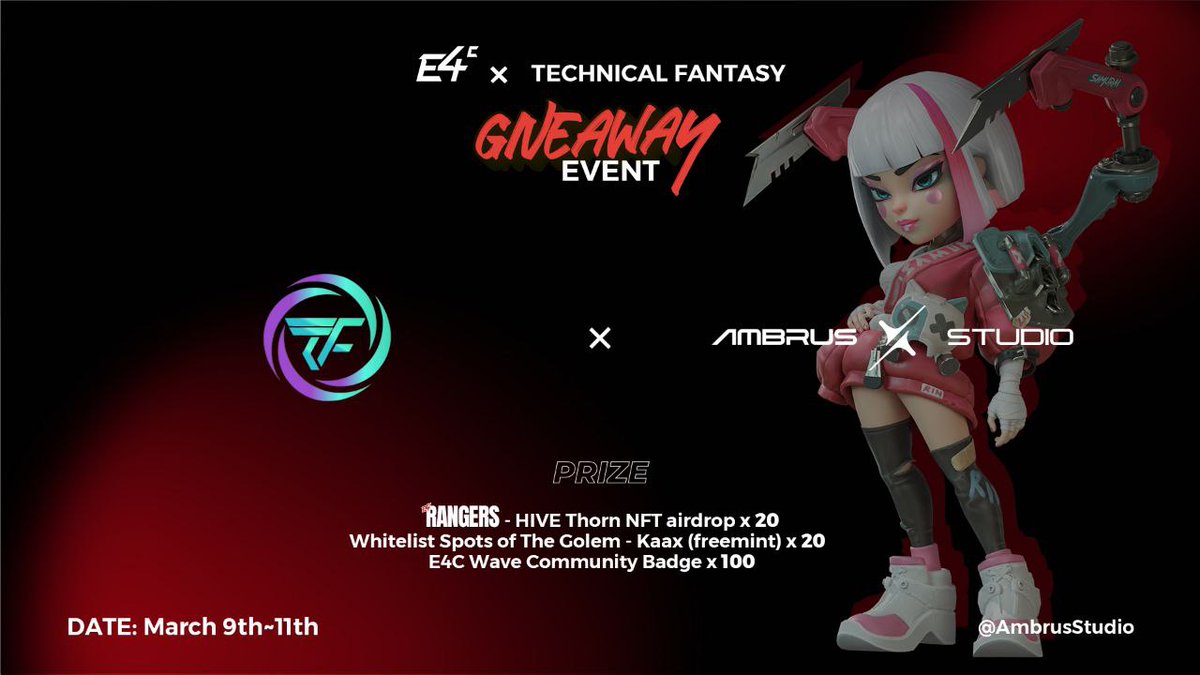 TF VERSE 💎 (@daos_tf) on Twitter photo 📣Thrilled to announce massive #Giveaway with <a href="/AmbrusStudio/">E4C: Final Salvation</a> 🥳
🤩Their next game launching in India! 🚀
Join to win💰💰
🎁20 E4C Rangers NFT #Airdrops
🎁20 WL spots of upcoming #FreeMints
🎁100 community badges!
✅Complete Gleam Tasks gleam.io/dSRlG/tf-verse…
#NFTs #P2E 📣Thrilled to announce massive #Giveaway with <a href="/AmbrusStudio/">E4C: Final Salvation</a> 🥳
🤩Their next game launching in India! 🚀
Join to win💰💰
🎁20 E4C Rangers NFT #Airdrops
🎁20 WL spots of upcoming #FreeMints
🎁100 community badges!
✅Complete Gleam Tasks gleam.io/dSRlG/tf-verse…
#NFTs #P2E