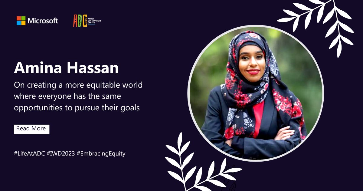 MicrosoftADC's tweet photo. This month on #LifeAtADC, we feature Amina Hassan, a User Researcher at Microsoft. Her story shows the importance of striving for a world where everyone has equal access to Education, job opportunities, and resources.
https://t.co/763SGX7EXn
#IWD2023 #EmbraceEquity https://t.co/pacnqRskr0