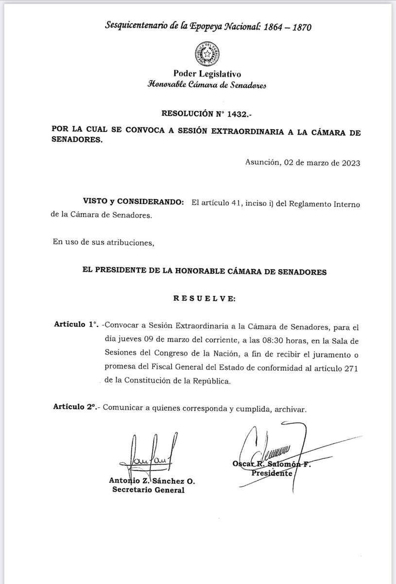 BPlra's tweet photo. Senado toma juramento hoy, a las 08:30 hs, al nuevo Fiscal General del Estado, Emiliano Rolón Fernández. https://t.co/muYK9Lcoik