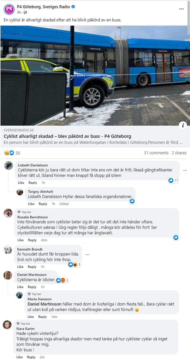 Som vanligt när cyklist körts ihjäl (enligt senare rapport) så hoppas jag att anhöriga slipper se publiceringar med kommentarsfält som detta.

För kom ihåg, det spelar ingen roll att någon är död, det är alltid rätt tillfälle att hata cyklister och tycka att det är rätt åt dem.