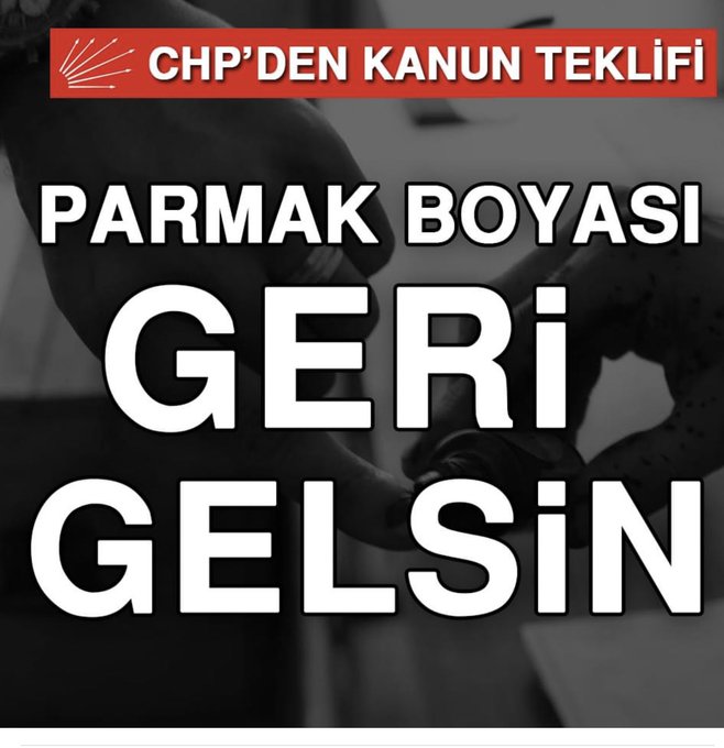 Toplumun %70'nin istediği Parmak Boyasını, CHP kanun teklifi olarak sundu, Ak Parti ve MHP reddetti
Neden?
'Bir kere değil, çok kere oy kullanacağız' demek değilse bu nedir?
AKP ve MHP teşhir edilmelidir!