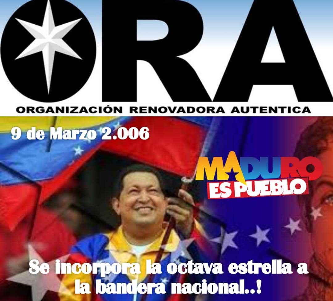 Hoy #9Mar||La Octava Estrella de Bolívar, guiará el triunfo de Nuestro Presidente <a href="/NicolasMaduro/">Nicolás Maduro</a> con el apoyo de Ora <a href="/luisreyes1000/">LUIS REYES CASTILLO</a> siempre de la mano de <a href="/dcabellor/">Diosdado Cabello R</a> <a href="/HectoRodriguez/">Héctor Rodríguez C.</a> <a href="/delcyrodriguezv/">Delcy Rodríguez</a> seguiremos venciendo!!
#OraPorVenezuela
#NacimosConChavez
#ChavezSiempreChavez