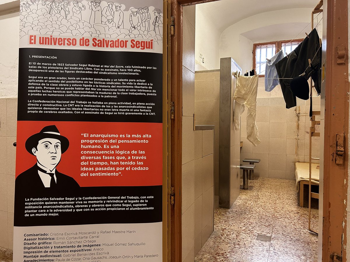 FundacioSegui's tweet photo. Si avui has treballat 8 hores en lloc de 14 (o de 16), potser podries guardar-te una estona per visitar a l’antiga presó Model l’exposició d’un dels principals responsables. Salvador Seguí Rubinat. A partir de demà a les 16h. #centenariSegui https://t.co/FLBHBbIwrL