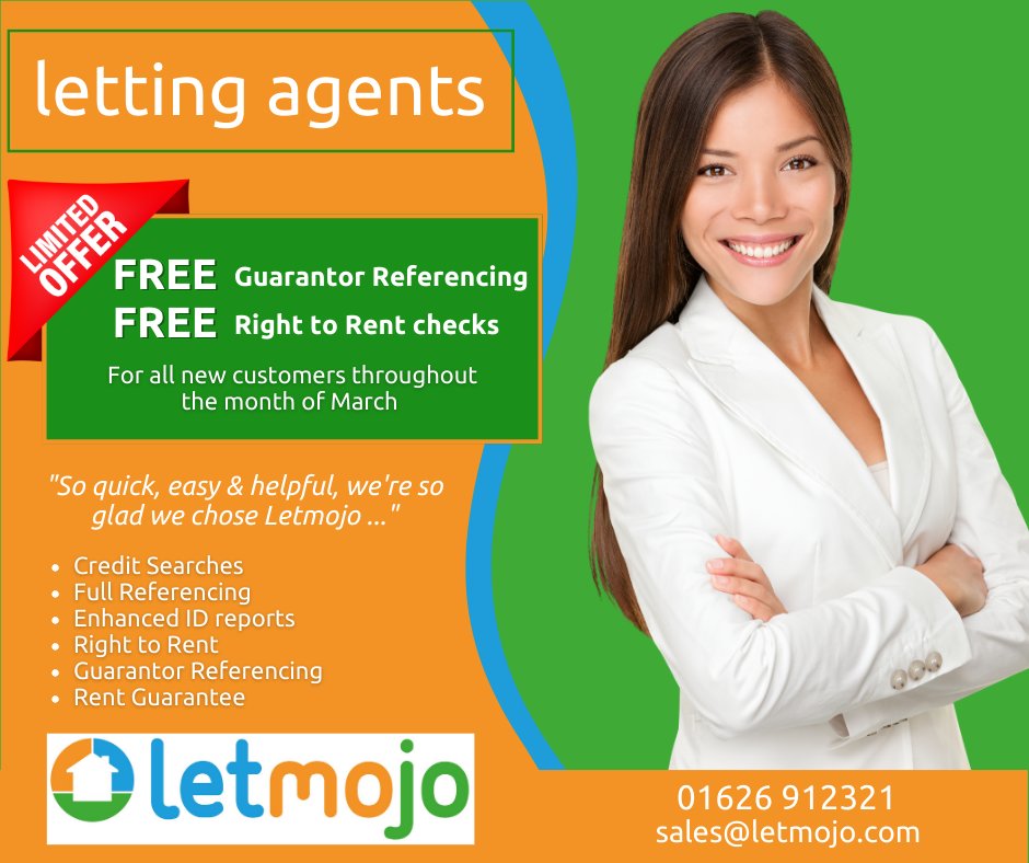 letmojo (@weareletmojo) on Twitter photo Spring has sprung with our fantastic Free Guarantors and Free Right to Rent offer !
Applies to New customers and their references completed throughout March 2023.
Call 01626 912321 or email sales@letmojo.com to register now and start your first reference. Spring has sprung with our fantastic Free Guarantors and Free Right to Rent offer !
Applies to New customers and their references completed throughout March 2023.
Call 01626 912321 or email sales@letmojo.com to register now and start your first reference.