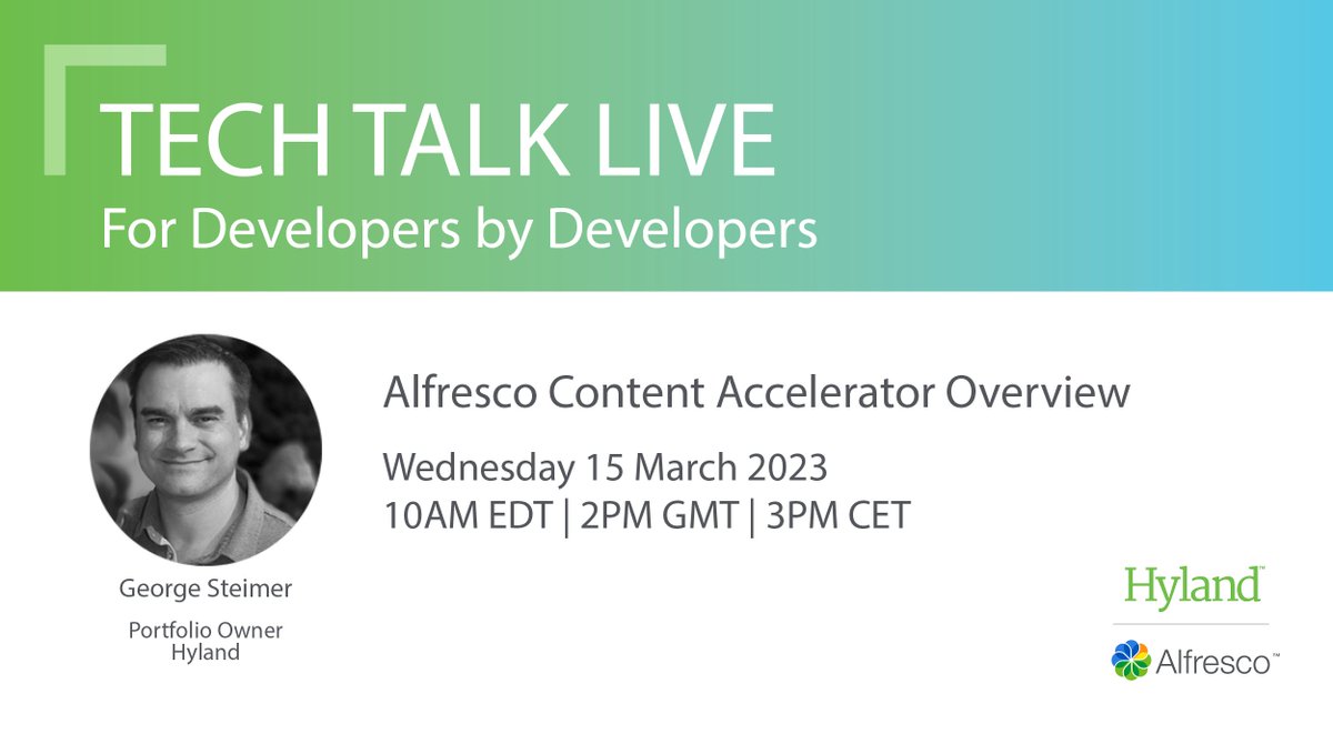 Join us on March 15th for TTL 145 to learn the ins and outs of #Alfresco Content Accelerator. 🚀

During this session, we will review ACA’s functionality and user benefits and explore the technology behind the user interface. 🖥️

Register here: hub.alfresco.com/t5/news-announ…