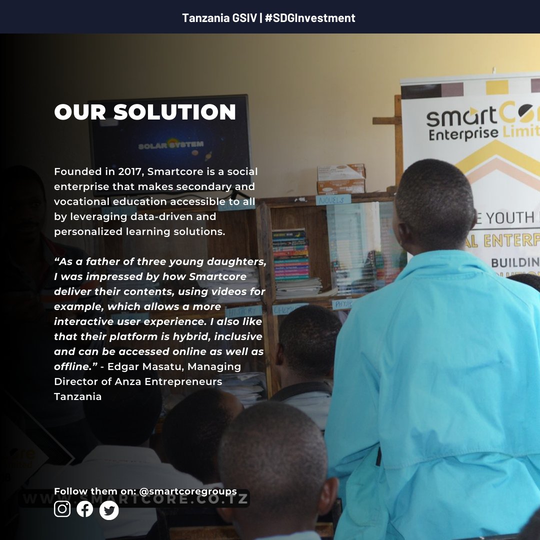 undptz's tweet photo. 🌍 Investing in the future of #Tanzania!  

Meet @smartcoregroups, the GSIV finalist from Tanzania, leading the way in creating innovative &amp; sustainable solutions aligned with the SDG’s. 

Read more at https://t.co/ZtY9MZJ1HB  
@SdgImpact @IICPSD  @EmmanuelNnko #SDGInvestorMap https://t.co/4dzPZtqO7o