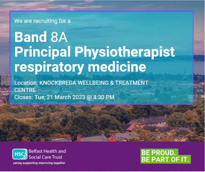 we are now recruiting for Principal Physiotherapist respiratory medicine Band 8A .
Closing date :Tue, 21 March 2023 @ 4:30 PM
To apply visit : bit.ly/3T4Zp0k