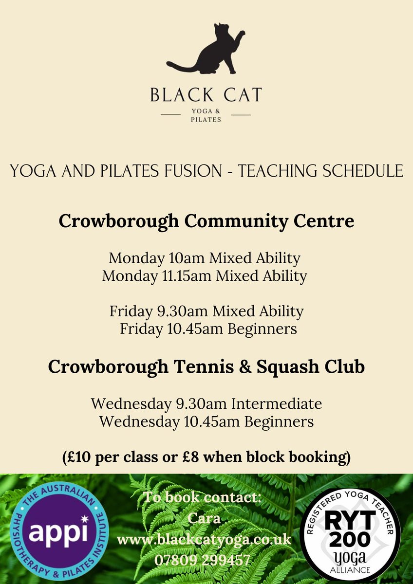 Big welcome to Cara from Black Cat Yoga who is running two yoga-pilates fusion classes in #Crowborough at the club in Church Ed on Wednesday mornings. Check out her website or give a call for further details. #yoga #pilates #eastsussex  – at Crowborough Tennis and Squash Club