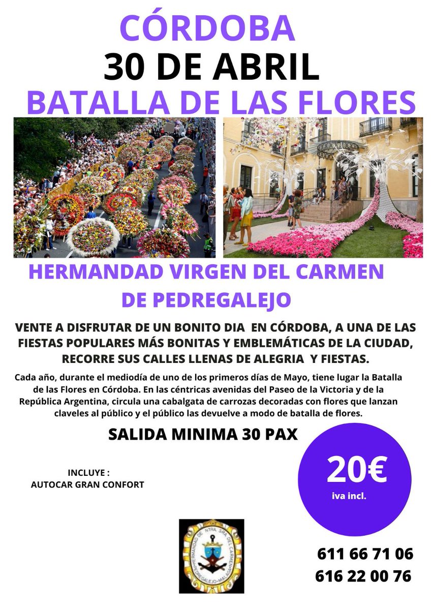 hdadcarmenped's tweet photo. Nuestra Hermandad organiza una excursión a Córdoba el próximo día 30 de Abril. 
Para reservar llama al teléfono:
611667106 o 616220076 https://t.co/UMcALSTa2G