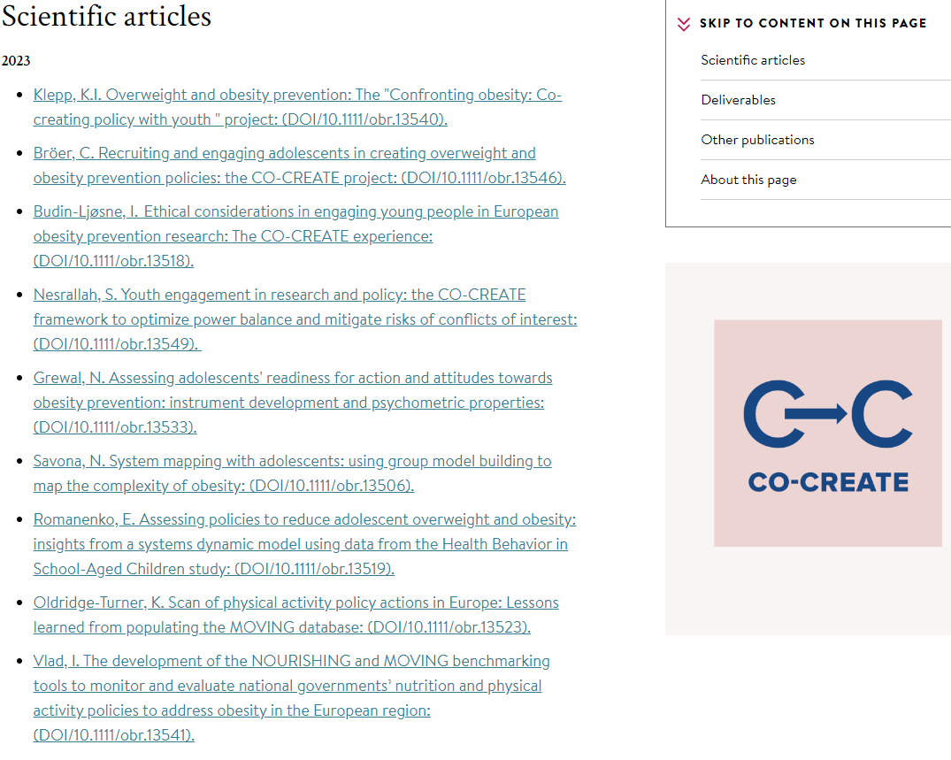 CO-CREATE's 2023 #research papers are now on the site #Publications page! 📃
Including scoping reviews, system models, reports & #policy assessments found in the #ObesityReviews Supplement! 👍🔎

Publications page 👉 ow.ly/pmVv50Nc8Fh
Supplement 👉 ow.ly/OONf50Nc8Oj