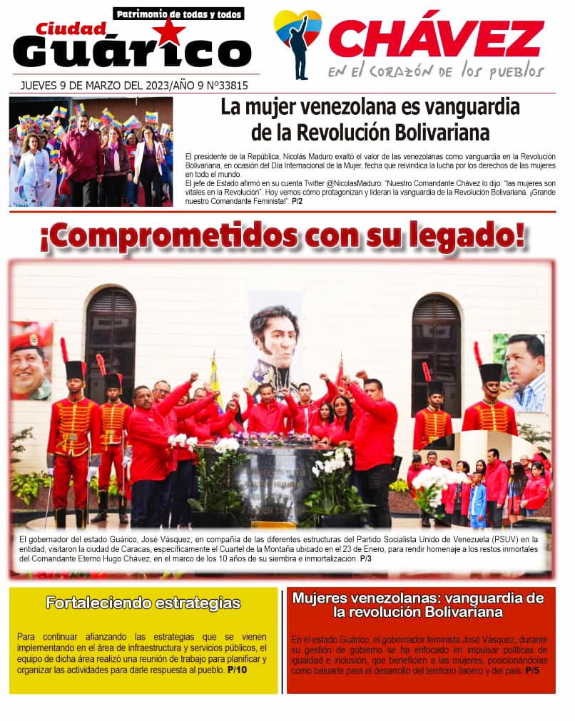 Te presentamos la Portada del Diario #CiudadGRC, titulando hoy:

¡Compromiso con su legado!

Visita la página web del Gobierno de Guárico y leé la edición digital.

<a href="/NicolasMaduro/">Nicolás Maduro</a>
<a href="/josemvasquez/">José Vásquez</a>
<a href="/CarylBertho/">Caryl Bertho</a>
<a href="/Goncalvez211/">José D Goncalvez</a>
<a href="/GobDeVenezuela/">Gobierno Bolivariano de Venezuela🇻🇪</a>

#ChávezSiempreChávez

Vía <a href="/Gob_Guarico/">Gobierno de Guárico</a>