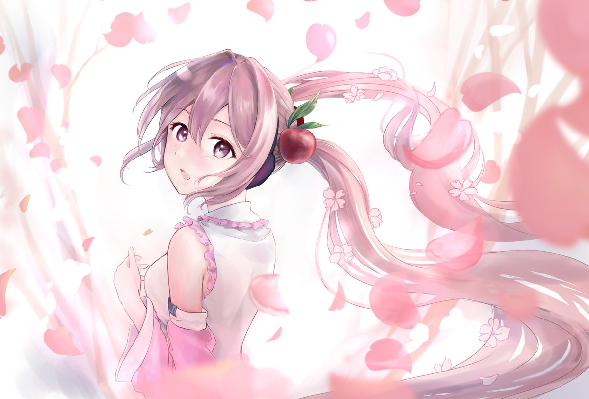 初音ミク ,桜ミク 「桜ミクと花吹雪#ミクの日#ミクの日2023 」|こととまりのイラスト