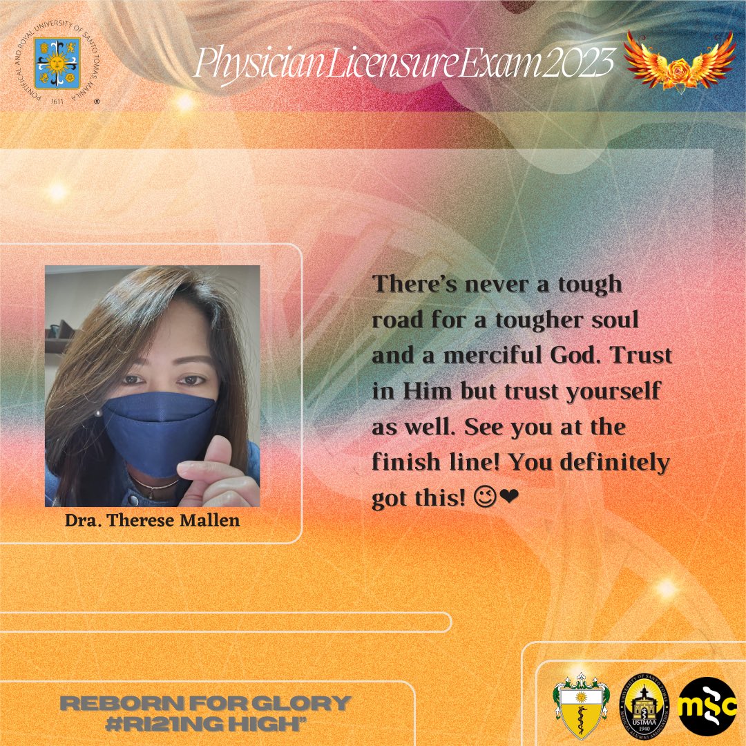 USTMSC's tweet photo. With the PLE nearing its end, Dra. Mallen wanted to let our board takers know that the difficulties that you have faced in your training has prepared you well for the difficulties of the board exam. You only need to trust God and yourselves, everything else will follow! 🙏👩‍⚕️🩺👨‍⚕️ https://t.co/aneANvaQO3