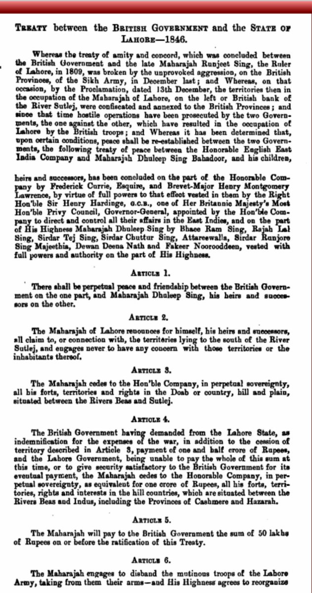 #Thread
On Today’s Day in #Sikh #History 
on 9th of March 1846 

#Treaty was Signed Between 
The #BritishGovernment and 
The State of Lahore(#SikhEmpire) 1846