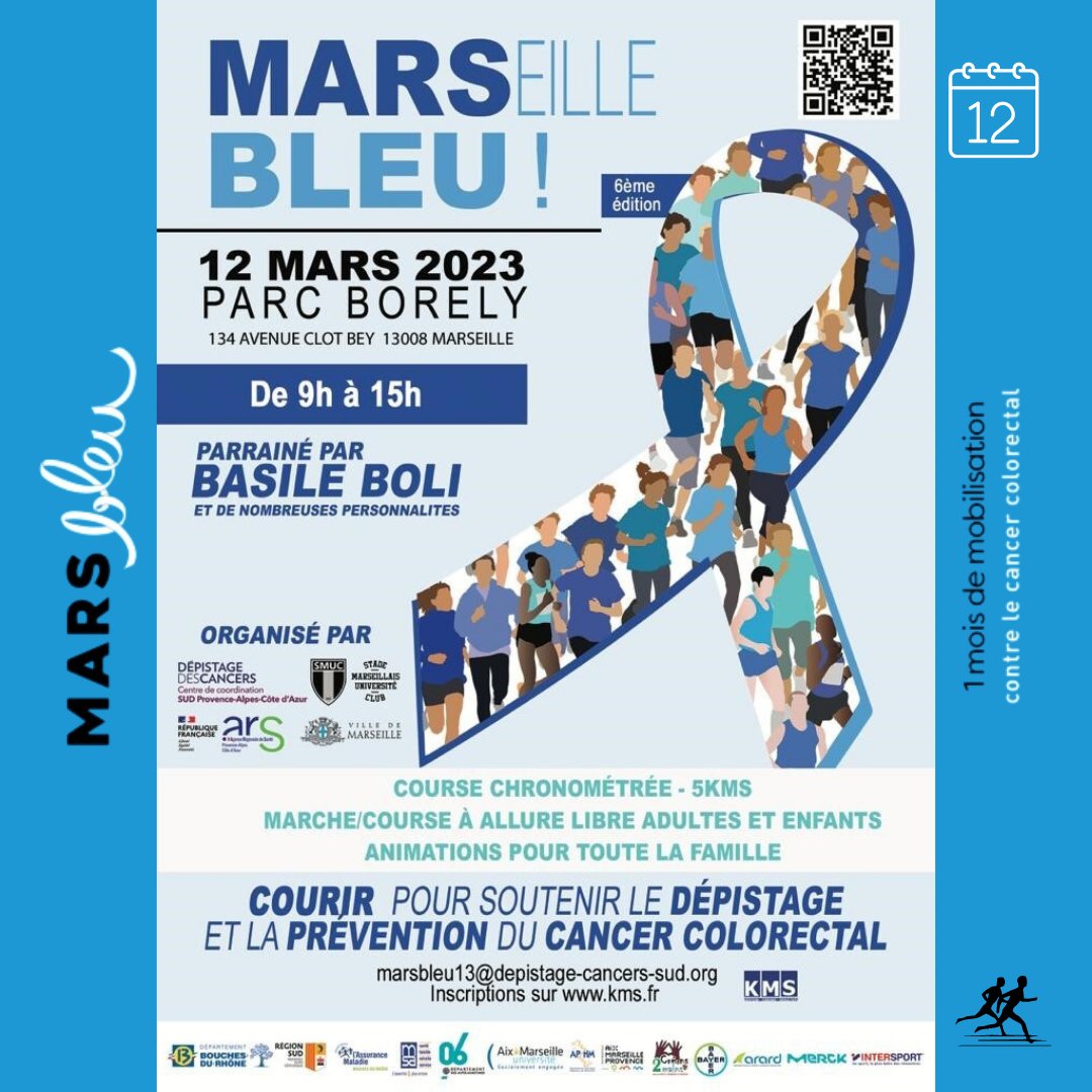 #MarsBleu |  6ème édition de MARSeille Bleu 🔵 dimanche 12 mars 2023, au Parc Borely à Marseille , un événement multi-sport🤸‍♂️🏃‍♀️🏃‍♂️ en soutien de Mars bleu, le mois du dépistage du cancer colorectal 
👉Tous les détails :  bit.ly/3EQeb4X