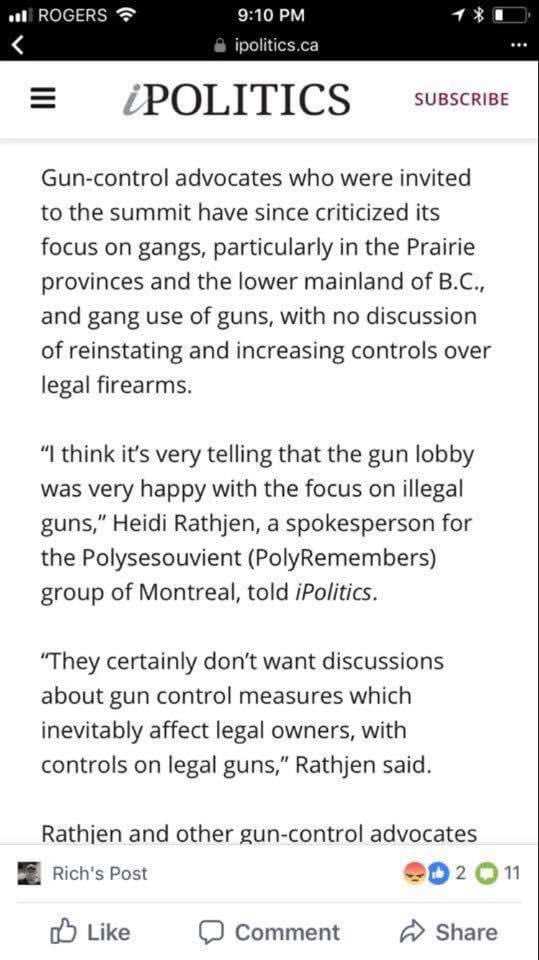 TWilsonOttawa's tweet image. In my Facebook memories today … that time the anti gun lobby was upset that the 2018 Gun &amp;amp; Gang Summit focused on reducing crime, violence and illegal guns lol. 🇨🇦🤷🏼‍♀️🤡

They complained it didn’t target legal owners enough. Read that, then read it again. #PolyFollies