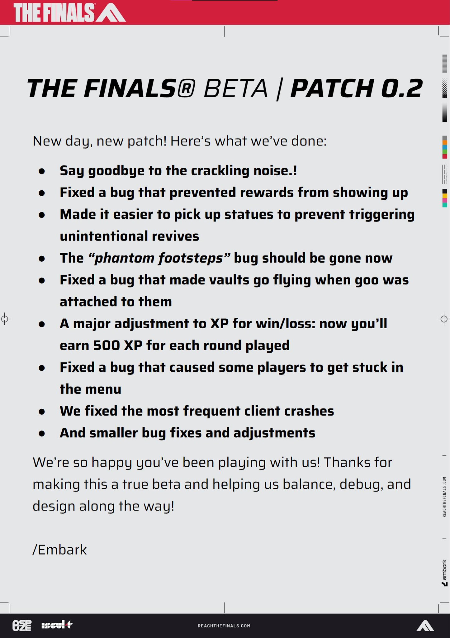THE FINALS on Twitter "CONTESTANTS! We've patched the Closed Beta
