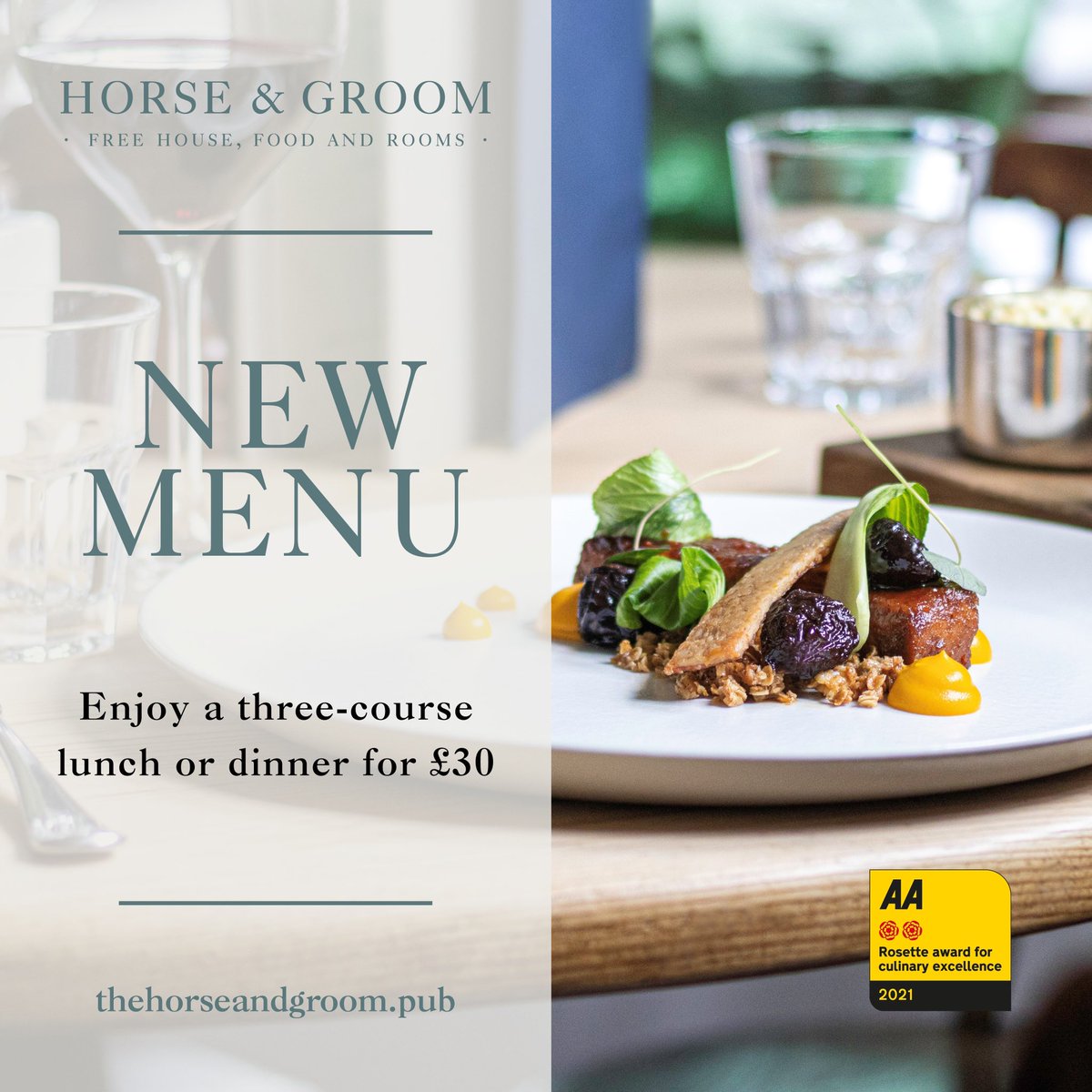 HorseandGroom3's tweet photo. We have a new exciting look 👀. Same quality. New offering! We want all our customers to be able to enjoy our quality food 7 days a week . 3 course for £30 - looking after our great regular and new customers #local @MichelinGuideUK @AAHospitality @HardensBites @GoodFoodGuideUK https://t.co/2hdWyV99xb