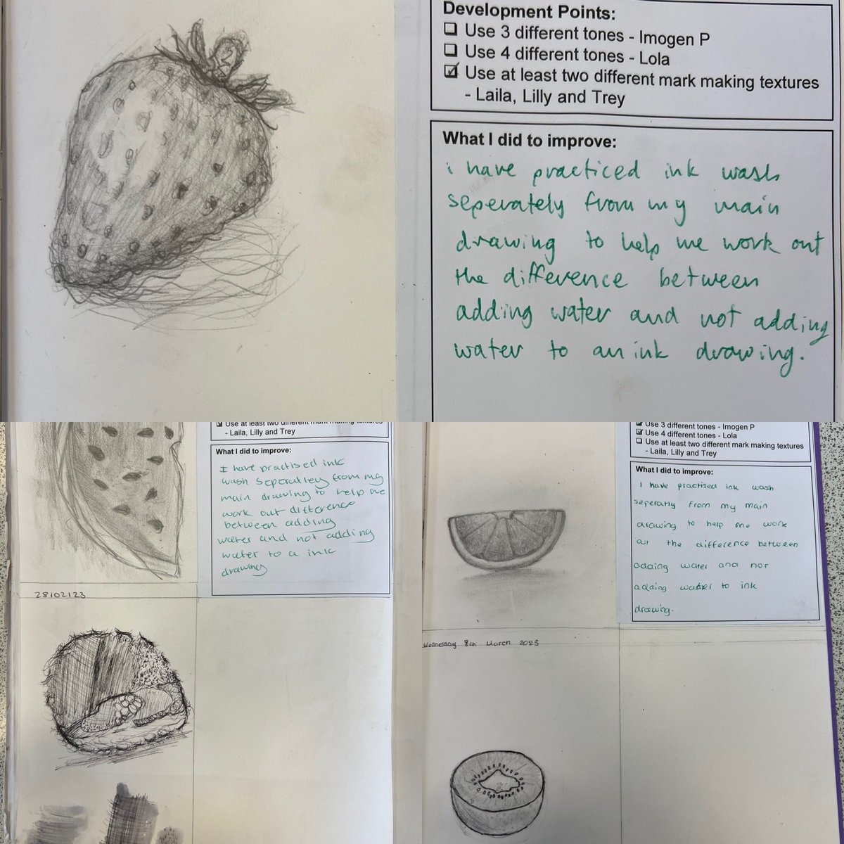 ArtfulBailey's tweet photo. Whole Class Feedback in art this week &amp; year 8’s smashed it!! The improvements that they had made &amp; reduced misconceptions in such a short time has been impressive!! 👏🏻 #WholeClassFeedback #ExpectTheBest @TCAPoole @NPitmanRE @HannahTandL https://t.co/gGeizw44P8