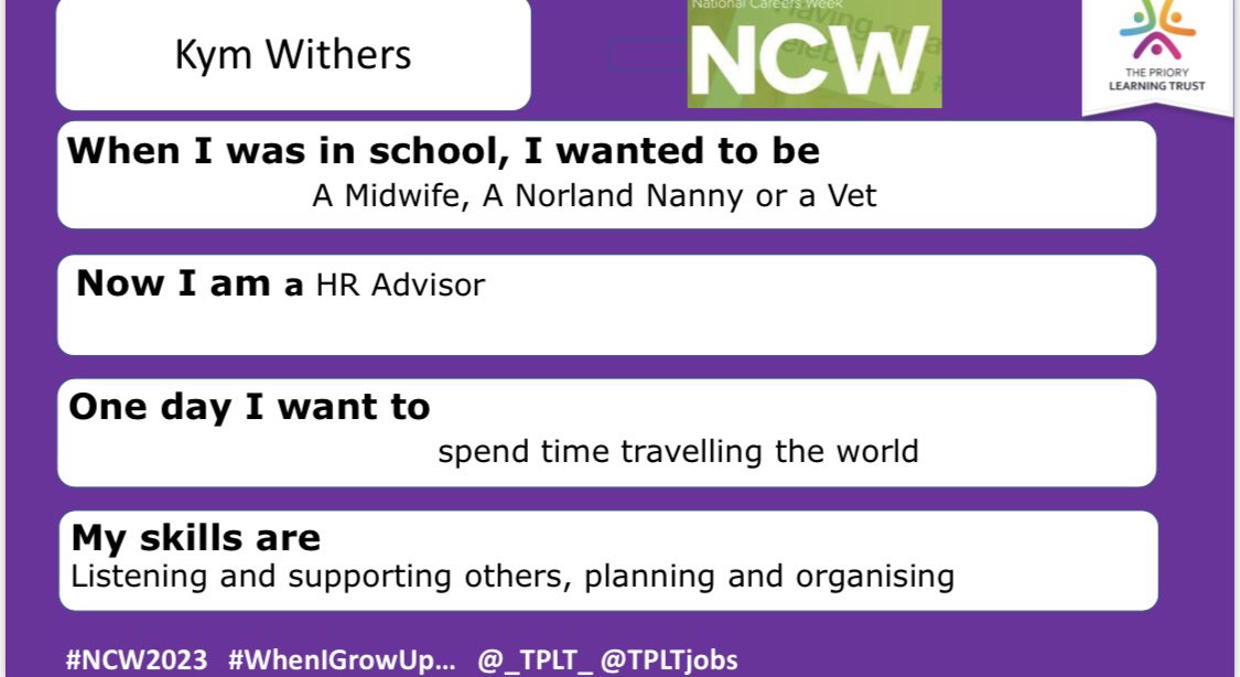 All the best careers are #squigglycareers I have loved working as a Nanny, leading a team in the retail world,training & coaching others in a L&D role to working within my community as #MemberPioneer now to Hr @_TPLT_  as an Advisor #NCW2023 #WhenIGrowUp @TPLTjobs @JamesWilmot74