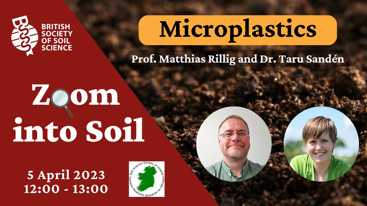 Soil_Science's tweet photo. We are pleased to announce our next Zoom into #Soil webinar will take place on Wednesday 5 April from 12:00 - 1:00pm GMT. Join Professor Matthias C. Rillig and Dr. Taru Sandén who will be discussing the topic of #microplastics.
REGISTER FOR FREE: https://t.co/NAraYnh6vr https://t.co/gBhfxhyW5x