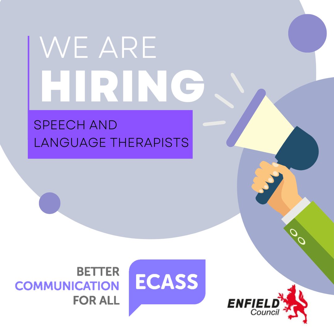 ECASS are hiring! We are looking for two Speech and Language Therapists to join our multi-disciplinary team. Find out more about the role and apply here: careers.enfield.gov.uk/Job/JobDetail?… #SLCNjobs #SLTjobs #SLCN #DLD