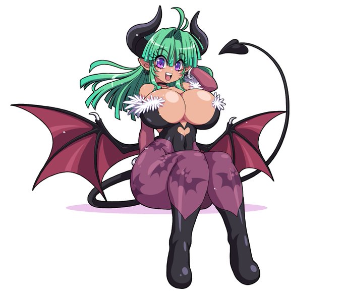 一般的なサキュバスのコスプレ(角&尻尾)をするモリガン・アーンスランドの図(˘∪˘)#サキュバスの日 