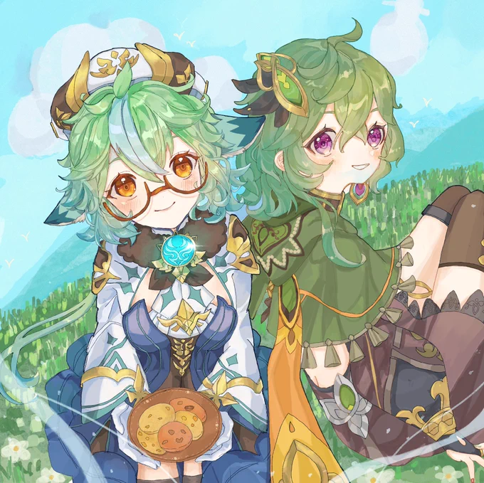 #原神#スクロース#コレイ風花祭かわいかった2人を描きました〜 