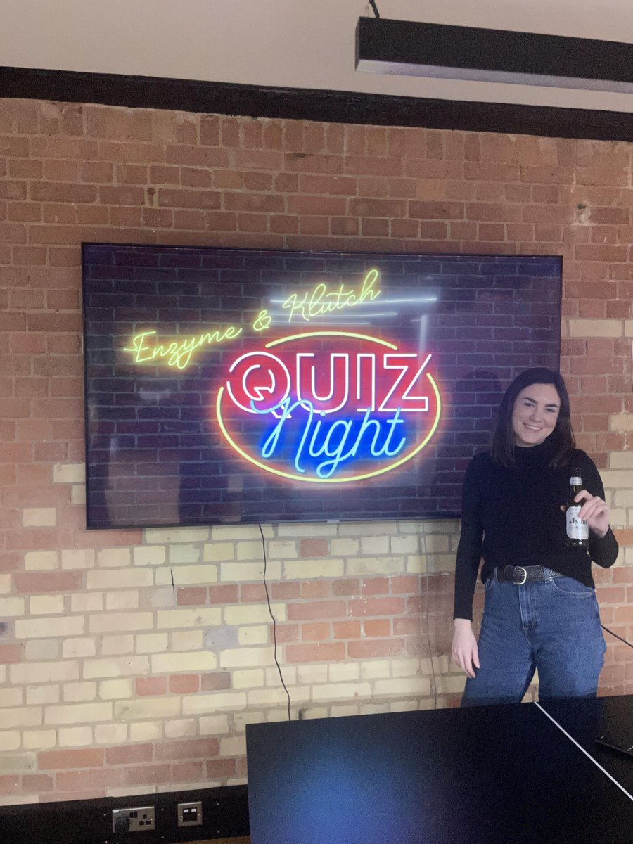 EnzymeComms's tweet image. Last night Enzyme put on their thinking caps and took part in a pub quiz organised by our clever Culture Committee. Team 'Quiztina Aguilera' were crowned champions demonstrating both brains and beauty!