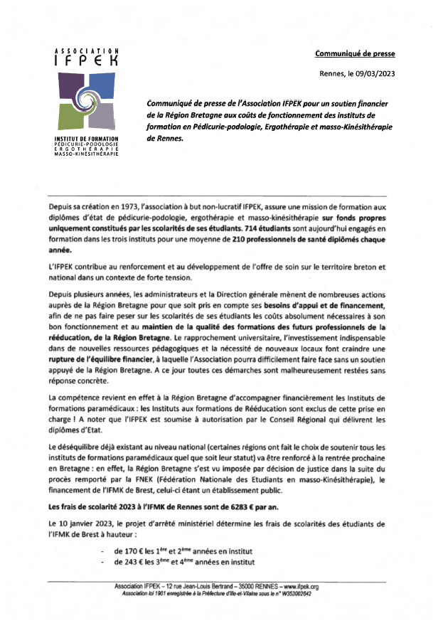 IFPEK_Rennes's tweet image. ❗L’IFPEK EN COLÈRE ❗ 

Quelle réponse de la @regionbretagne au regard de la situation d'iniquité de traitement des instituts et des étudiants, des formations paramédicales de rééducation en Bretagne. 

#ifpek #rennes #regionbretagne #santé #kiné #ergo #podo #égalité #equite