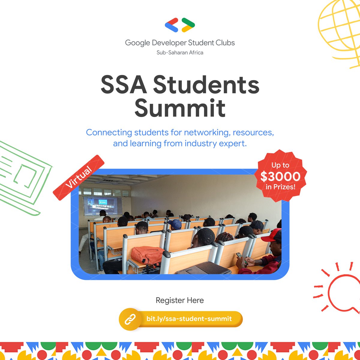 gdglokoja's tweet photo. 🥳We are thrilled to invite you to the first edition of the SSA Students Summit, taking place on March 17, 2023.
🔗Reserve a spot via https://t.co/rtfLDjzjgU
#SSAStudentSummit #GDSC #GDG https://t.co/kEbcOWBtBE