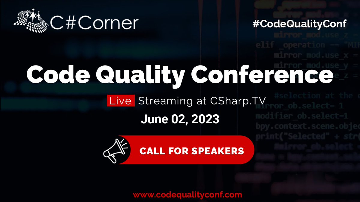 DpkTewatia's tweet image. RT @CsharpCorner: Are you passionate about technology and love to share your knowledge with others? Submit your speaking proposal and be a part of our upcoming #CodeQualityConf conference!

Apply here&amp;gt;&amp;gt; codequalityconf.com

#Callforspeakers #CFS #De…