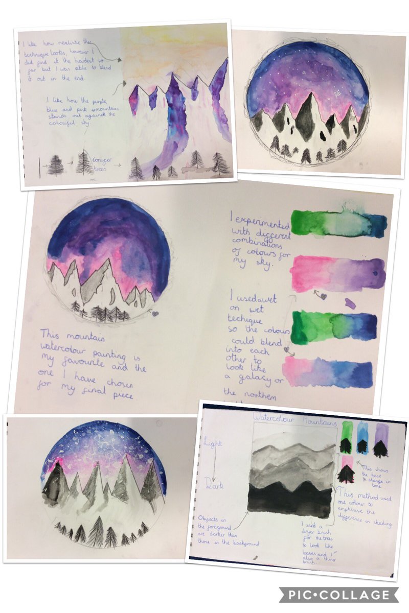 <a href="/Branton_Y4/">Branton_Y4</a> have created some amazing water colour mountain landscapes that were inspired by Georgia O’Keeffe. They practised their skills of blending colours and changing gradients before applying this to their final piece.