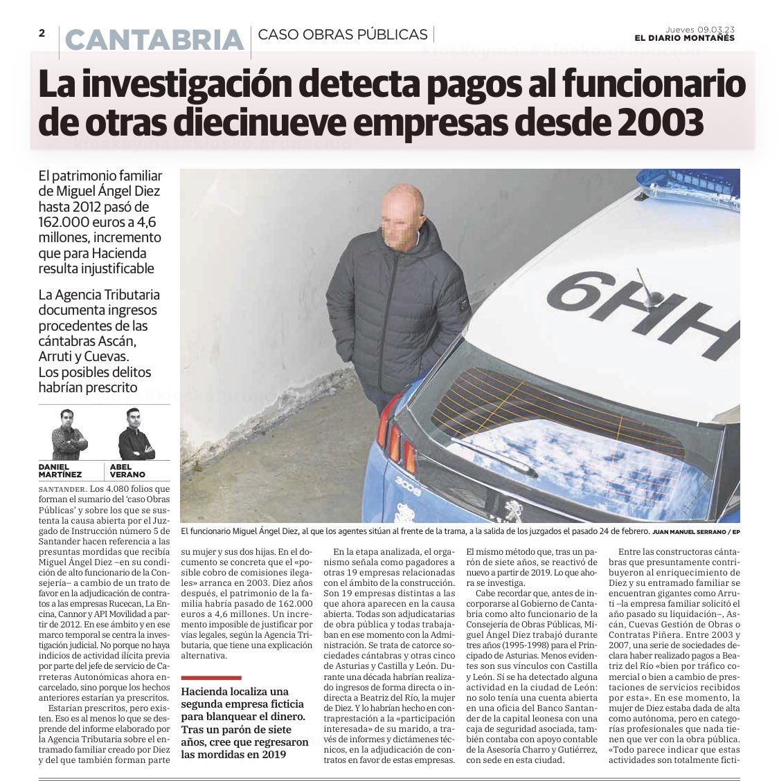 Noticia de hoy. 
- Las presuntas mordidas comienzan en 2003 hasta 2011. Dirigía la consejería de Obras Públicas el partido de Revilla.
-   En 2011 el PRC sale del Gobierno.
- Se vuelven a activar las presuntas mordidas en 2019, dirigiendo la consejería otra vez el PRC.

Datos.