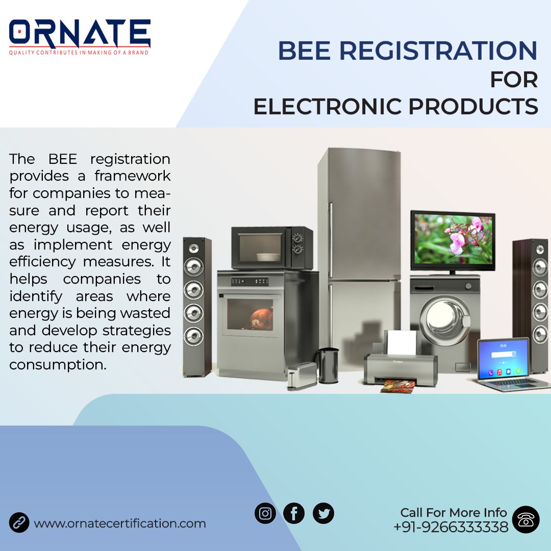 Get your electronic products BEE certified hassle-free with our expert services! Trust us to ensure your compliance and help you stand out in a competitive market. Contact us - +91-9266333338. #BEERegistration #ElectronicProducts #BEE #BIS #compliance #consultant #ornate