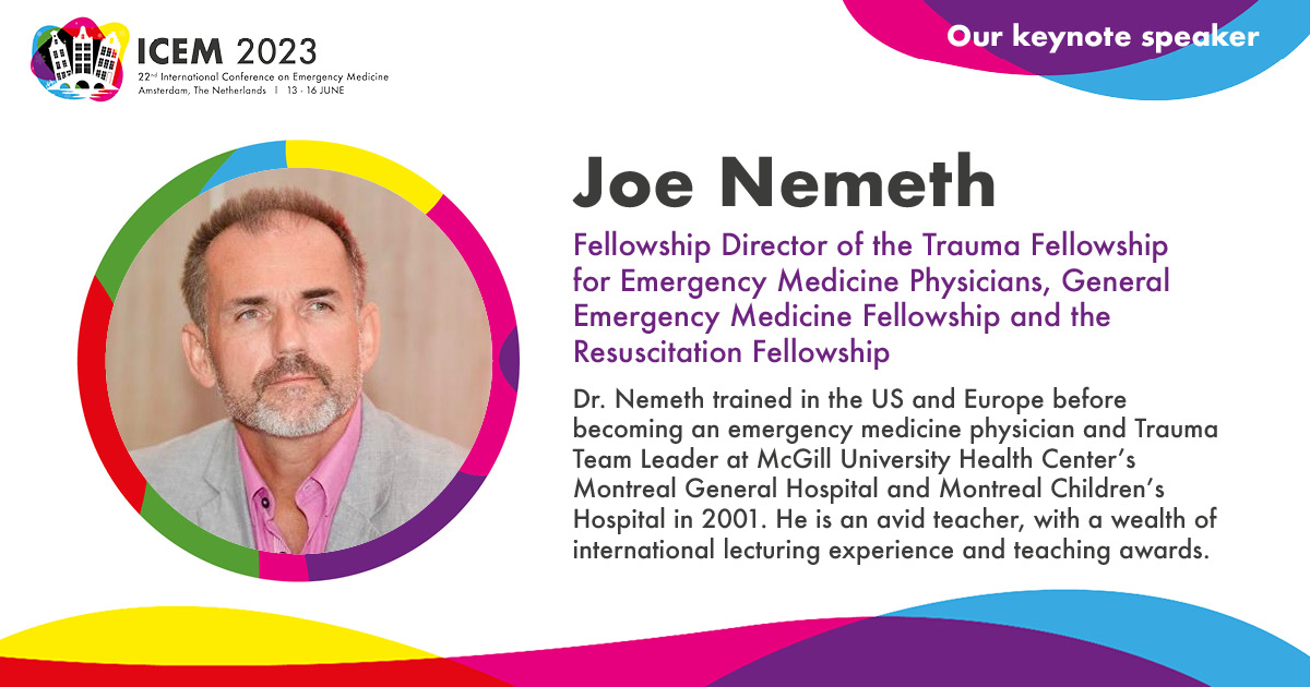 📣We have exciting news to share. Joe Nemeth will join us for ICEM 2023 and will give us an inside view on the developments in the emergency medicine sector.
 More names will come, so stay tuned
👉icem2023.com/invited-speake…
#icem2023 #emergencymedicine #amsterdam