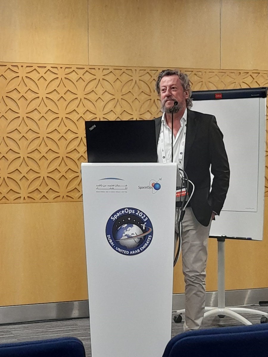 ALTECSpace's tweet photo. Cesare Capararo @SpaceOps2023 during the session on “Space Rider - The operational concept for the first and ambitious European affordable reusable space transportation system”
@telespazio @esa @esa_SpaceRider 
#SpaceOps2023 https://t.co/ncv1LqK4CM