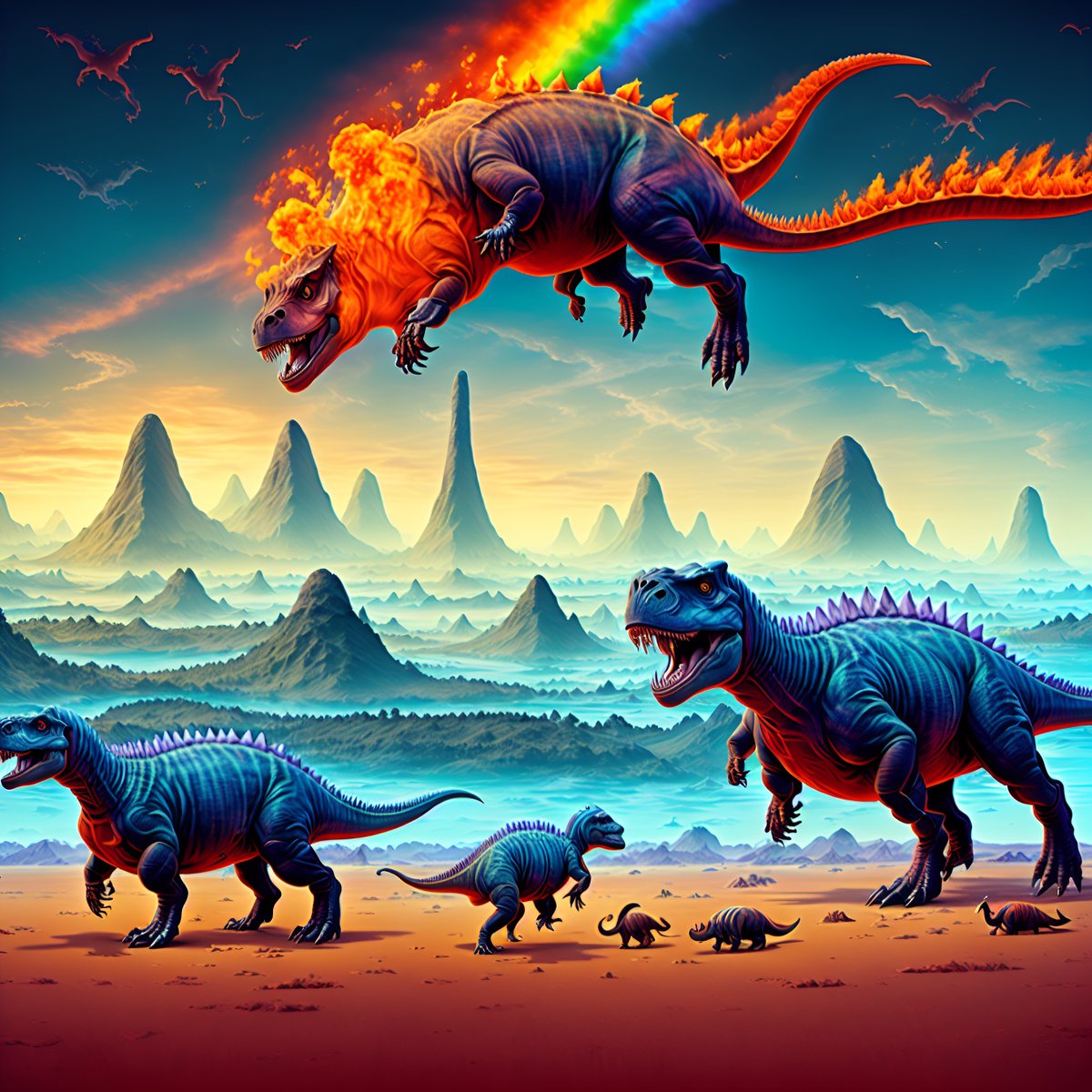 0xGabeee's tweet photo. .@AngryDynomites AI challenge!
Here is my entry! 🎨

Flying #Fire Dyno watching over #Water dynos!
Pure earth.

#AIChallenge
#RAWR https://t.co/aRYjz6g2E5