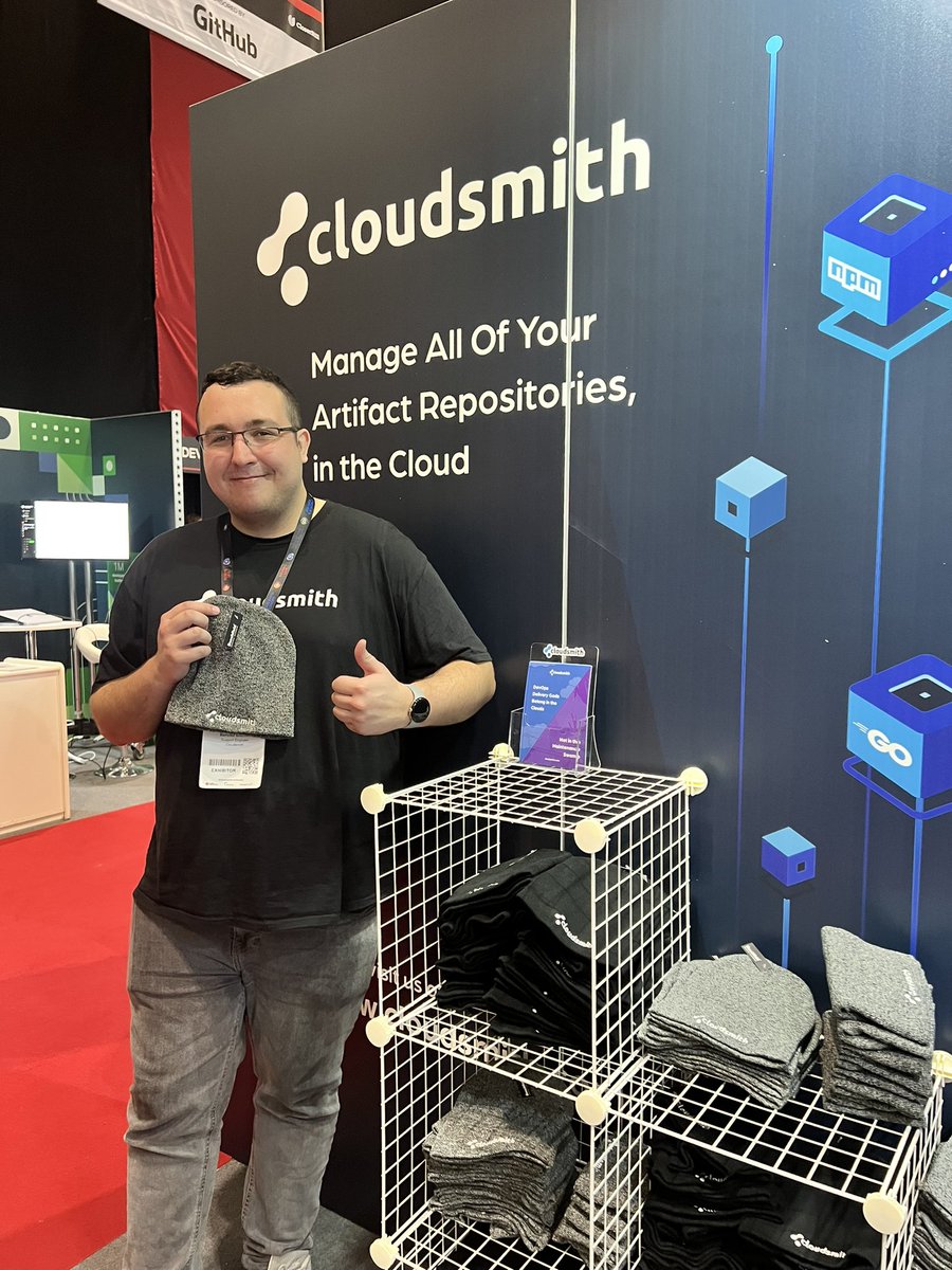 cloudsmith's tweet photo. Itโs the last day at #LTS23 #LondonTechShow! Come visit us across from the #DevOpsLive theatre and grab yourself a hat. @alancarson is live on stage at 12:05! ๐ค๐ป#DevOps https://t.co/mgoeZMZeHF