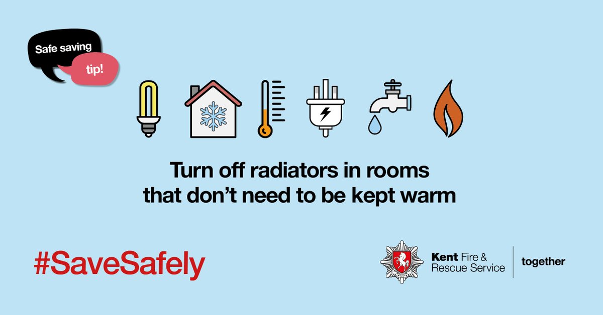 kentfirerescue's tweet photo. โก๏ธSafe saving tip!โก๏ธ
Want to save money on energy bills? Try switching off radiators in rooms you don't use as often, and keep the ones in the busier areas of your home switched on - toasty!
For more tips, visit: https://t.co/2xBpKRNFT7
#SaveSafely https://t.co/1PBKN5ROeI
