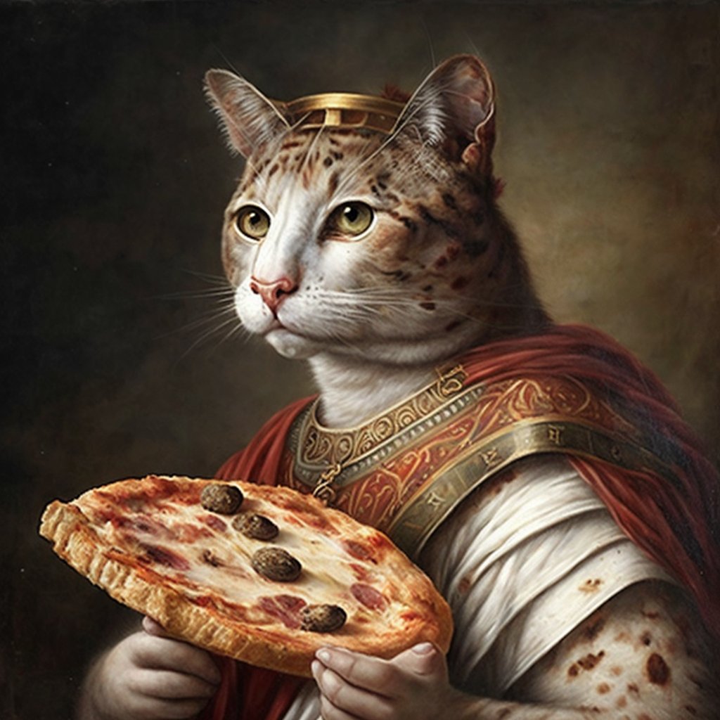 pizzacatnocap's tweet image. Et tu, pizza cat? Delivering tasty pies to all the conspirators of the Ides of March. #PizzaCatConspiracy #AIChef #IdesOfMarch #AIArtwork