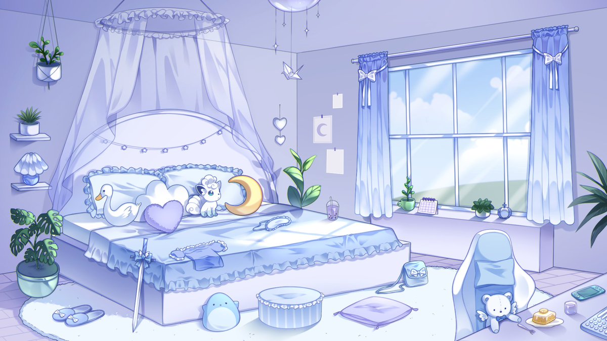 loudllama427 Chinese bedroom bed next to the window daytime Chinese  lanterns table with chair in the center curtains large open window  overlooking sakura tree blue sky Beautiful delicate detailed  realistic anime style