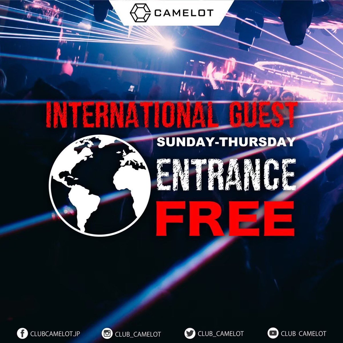 club_camelot's tweet photo. 👑TONIGHT👑
THURSDAY CAMELOT

☀️Welcome Winter Campaign☀️
男性 : 1000円/2ドリンク
女性 : 500円/4ドリンク

INTERNATIONAL GUESTS
Admission FREE🆓
外国籍のお客様は終日入場無料‼︎

DJs:TYIIGA
TAKUMA,DA1,TAIYO,AILE,Ryuji,ASAHI,Rei,DAIJU
MC:BULL,HIKARI https://t.co/1JVXaQyj06