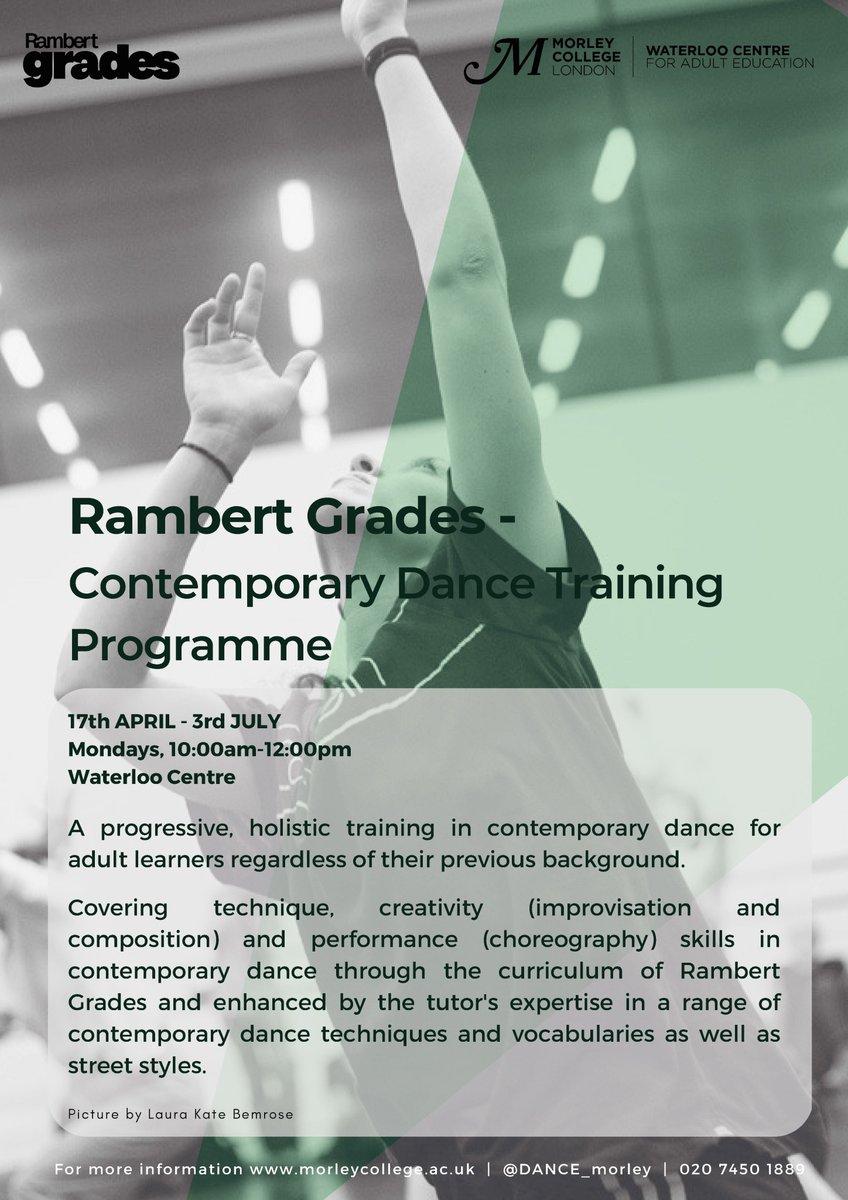 #RambertGrades Contemporary Dance Training <a href="/morleycollege/">Morley College London</a> is about giving each individual the tools to discover and bring out their own expression whilst supporting it through technique, creative development and performance skills. Learn more and join: morleycollege.ac.uk/courses/subjec…