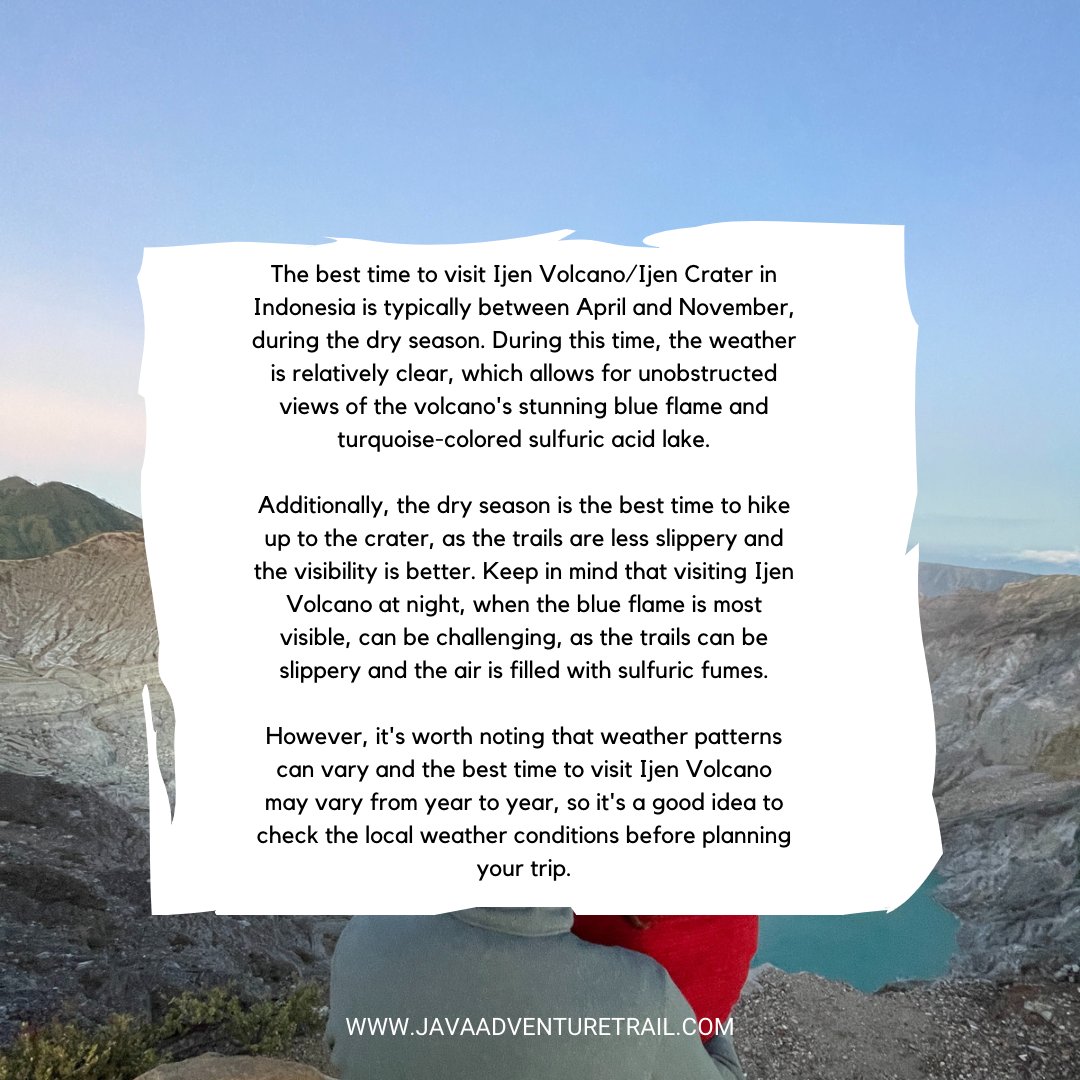 Java_advtrail's tweet image. Best time to visit Ijen Crater in East Java, Indonesia 🇮🇩 

#eastjava #ijencrater #travel #traveltips 

javaadventuretrail.com/best-time-to-v…