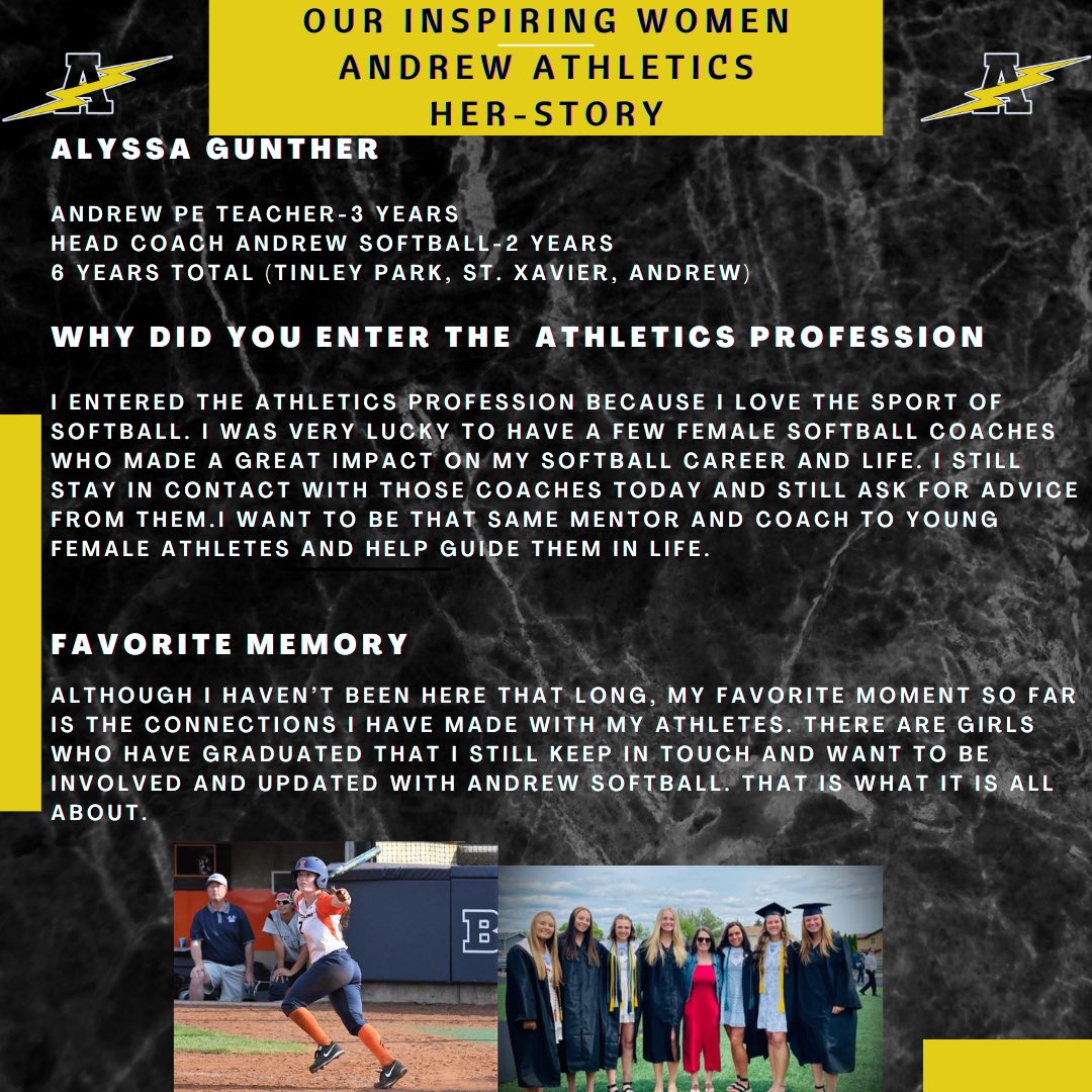 vjabolts's tweet photo. March is Women's History Month

During March, Andrew Athletics will feature the women in our department who are inspirations for future generations of young women who aspire to become part of the athletics profession

Today from @AndrewSoftball 
@Coach_Gunther 
Here is HER-STORY https://t.co/EkIOGAeqxD