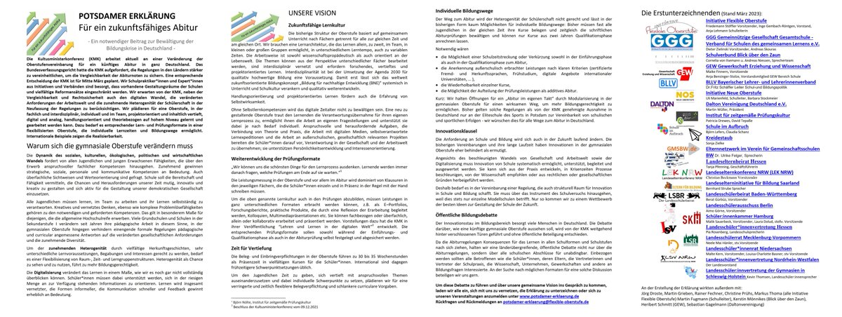 POTSDAMER ERKLÄRUNG - Für ein zukunftsfähiges Abitur
.
Ein notwendiger Beitrag zur Bewältigung der Bildungskrise in Deutschland
.
Gemeinsam mit anderen Verbänden unterzeichnen wir die #PotsdamerErklärung.
.
Alle Infos u.a. hier :
lek-nrw.de/?p=2077
(chbe)