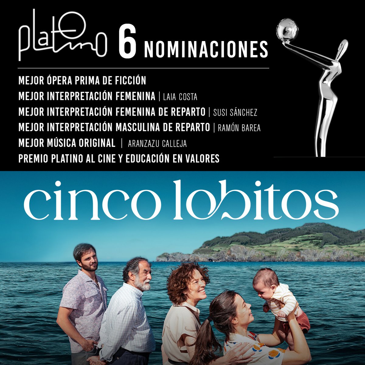 ¡Gracias @PremiosPLATINO por estas 6 nominaciones para #CincoLobitos!