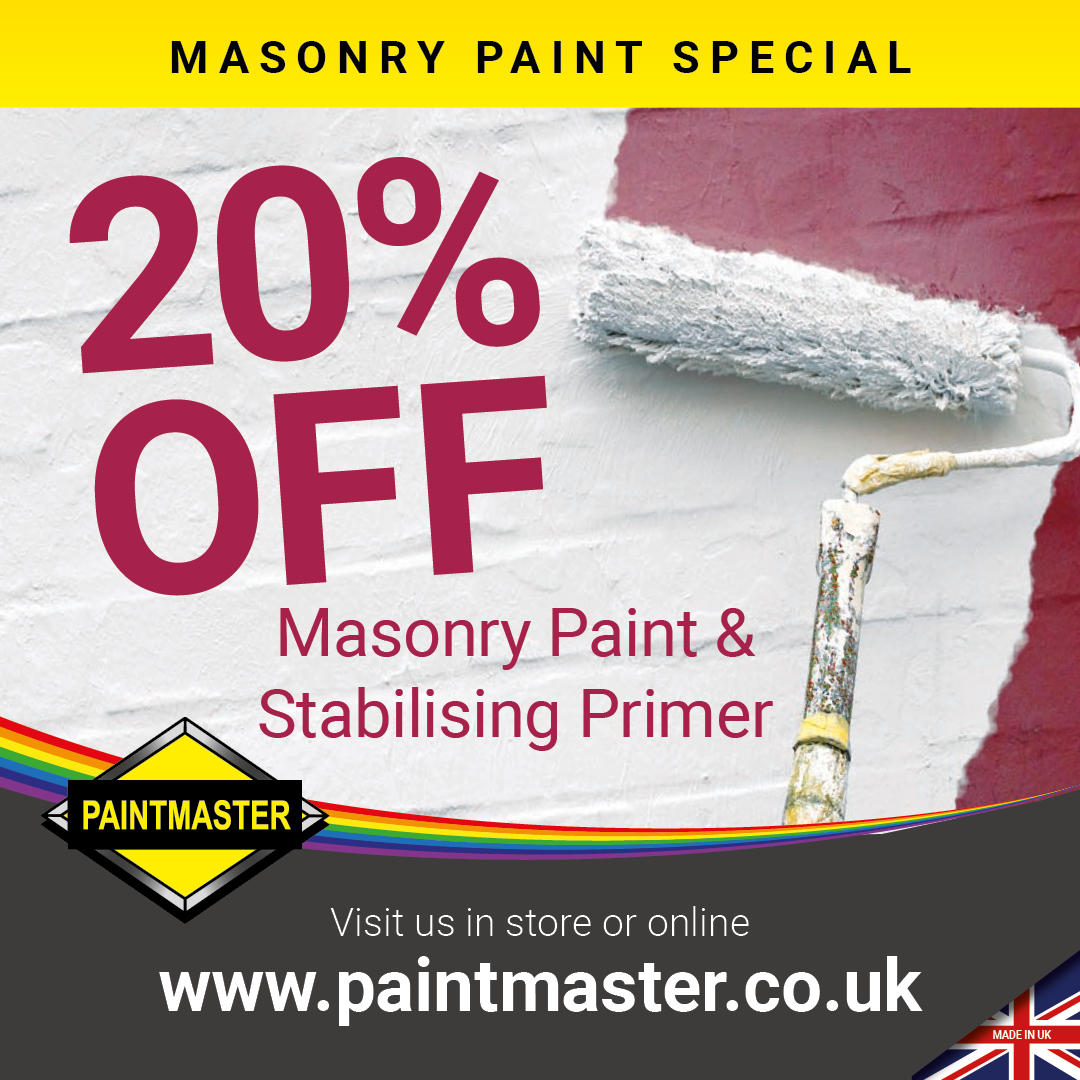 ⭐️Huge March Offer ⭐️

20% off #masonrypaint and Stabilising Primer in store or online 

Visit paintmaster.co.uk 

#painteranddecorators #masonryrepair #masonryrestoration